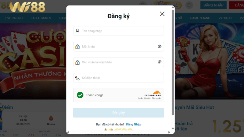 Đăng ký tài khoản tại Wi88