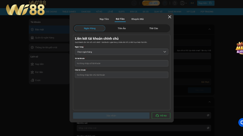 Các bước rút tiền WI88 nhanh chóng